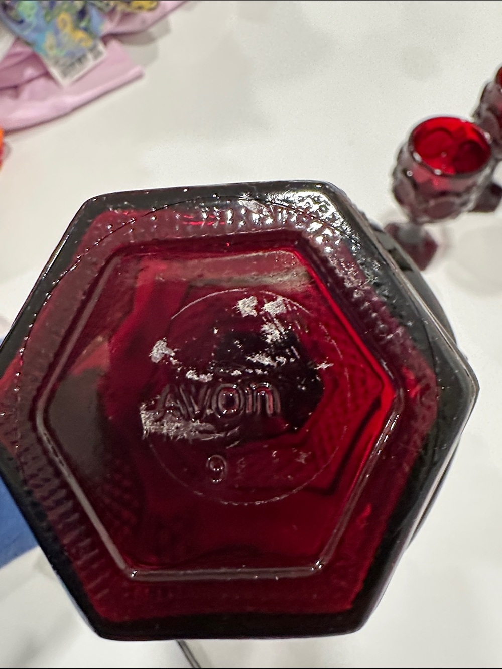 Avon Ruby Red Pressed Glass Decanter and Goblet Set - Picture 10 of 16